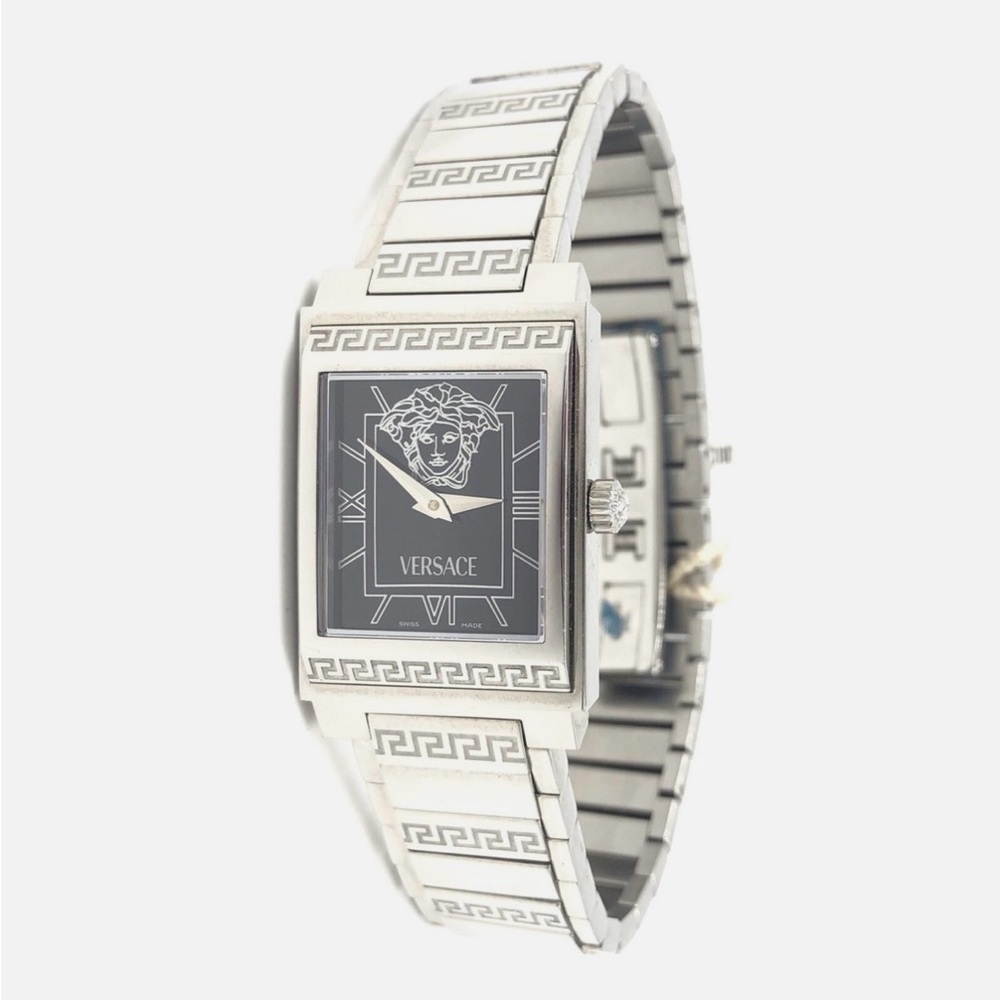 Versace Silver Timepiece with Black Face